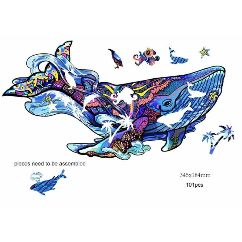 Rainbow Wooden Puzzles - Blue Whale / Bl...